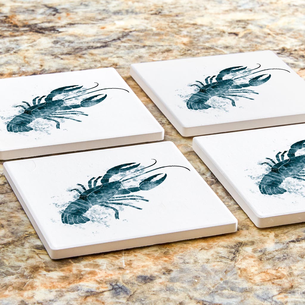 Blue White Water Color Crawfish | Absorbent Coasters | Set of 4 | Min 2