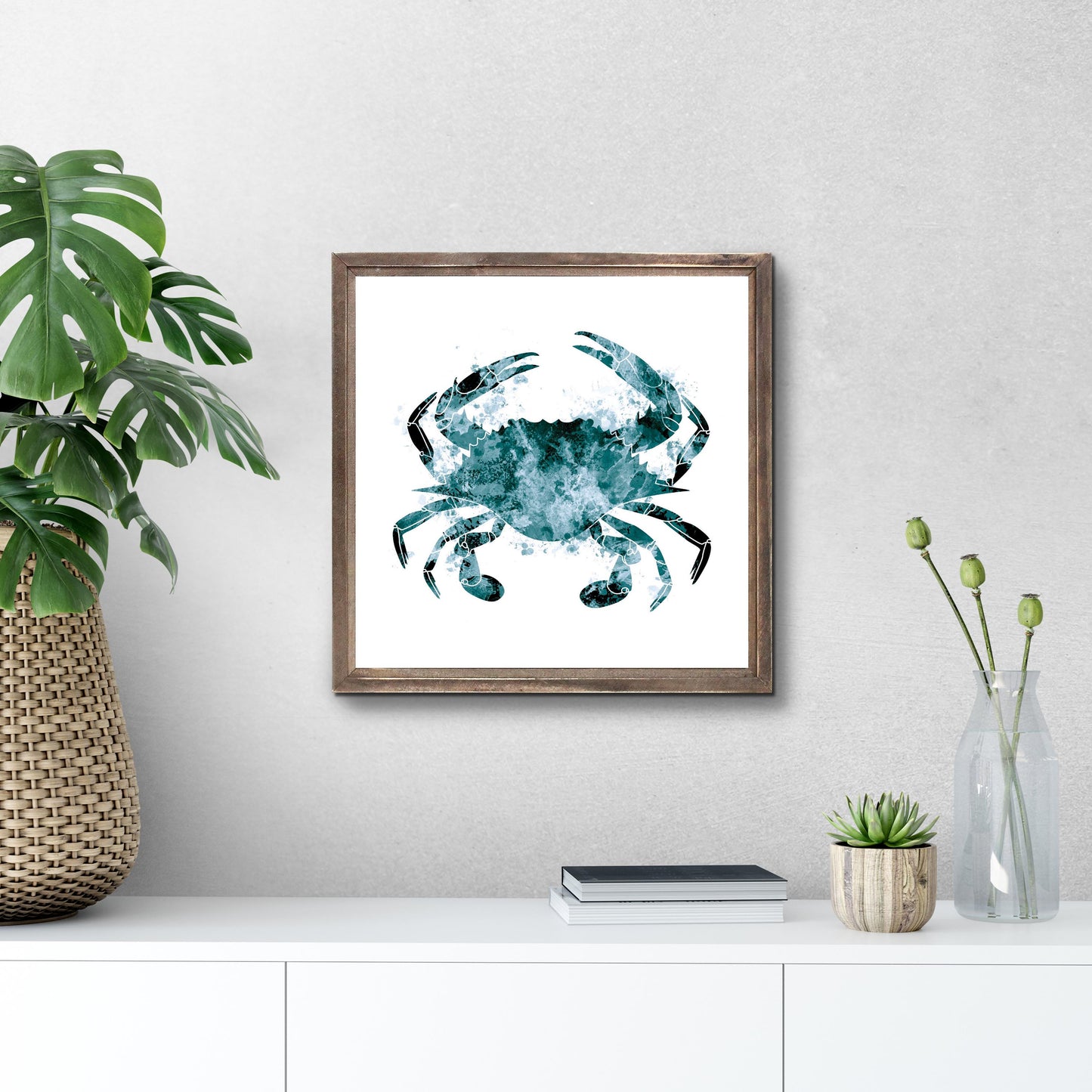 Blue White Water Color Blue Crab | Wood Sign | Eaches | Min 1