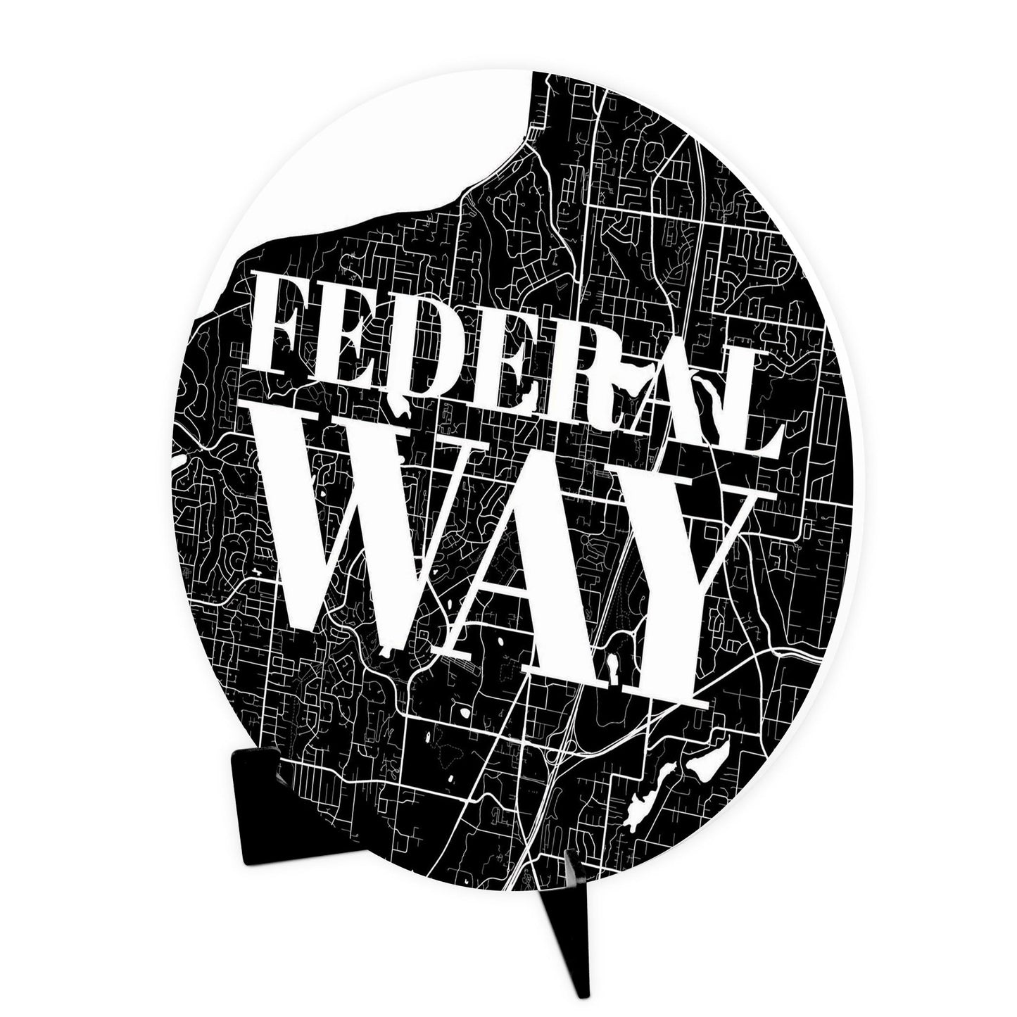 Minimalistic B&W Washington Federal Way Map | Wood Sign | Eaches | Min 1