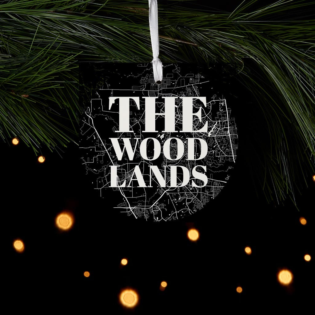 Minimalistic B&W Texas The Woodlands Map | Wood Ornament | Eaches | Min 6