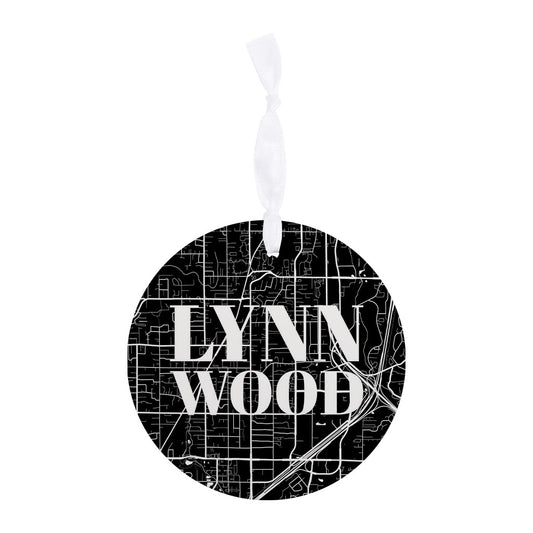 Minimalistic B&W Washington Lynnwood Map | Wood Ornament | Eaches | Min 6