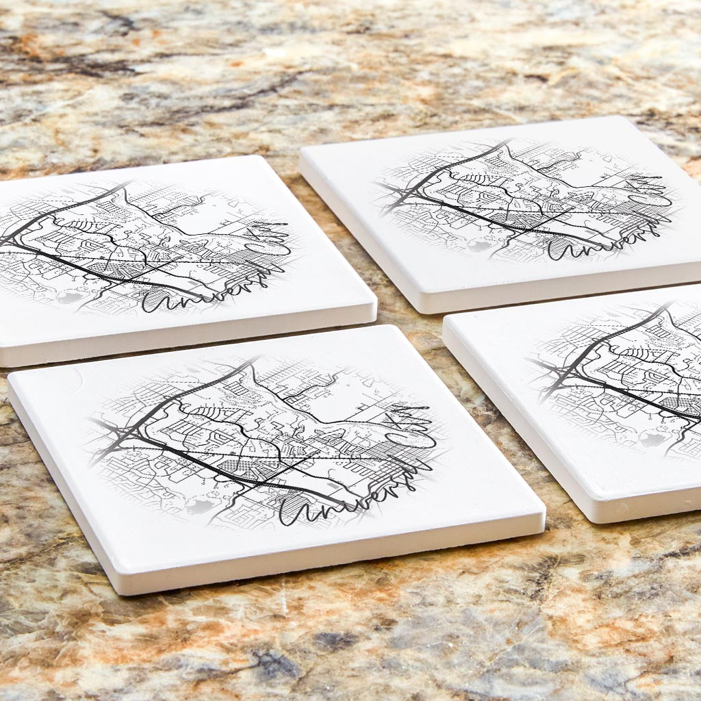 Minimalistic B&W Texas Universal City Circle Map | Absorbent Coasters | Set of 4 | Min 2