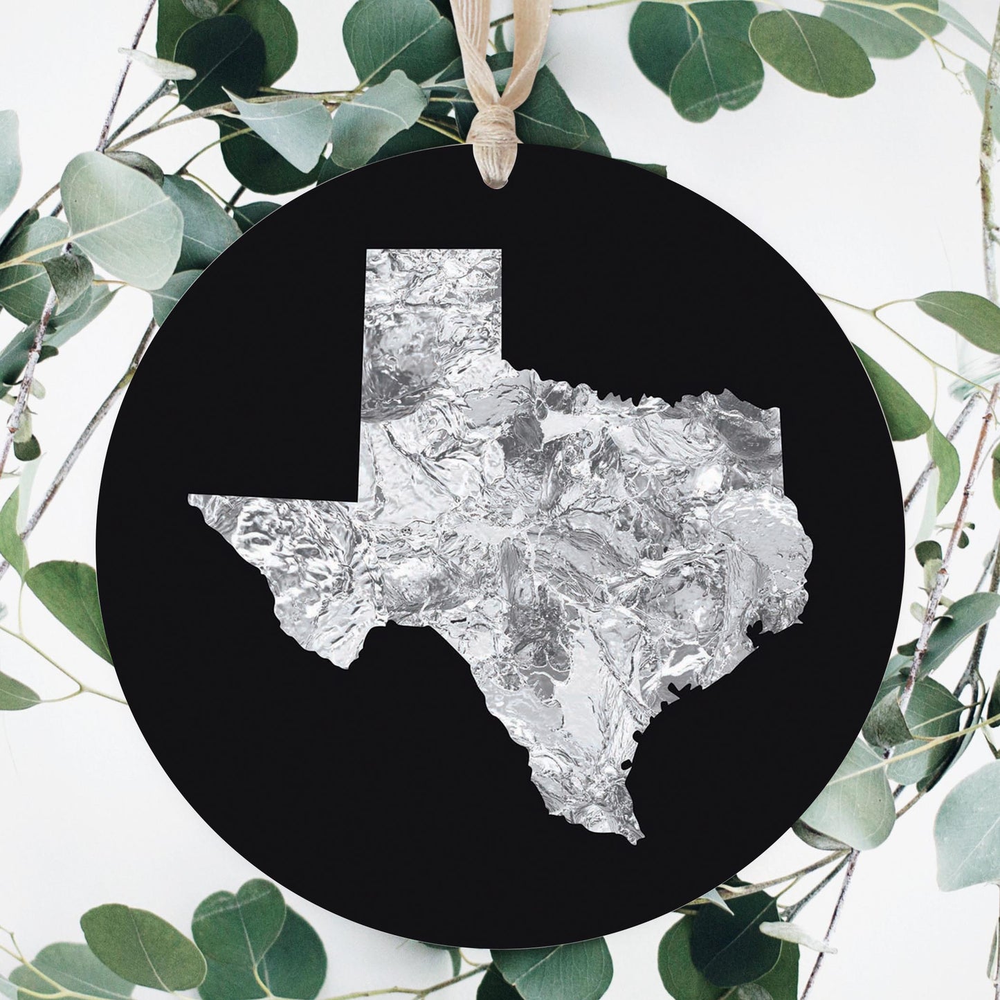 Minimalistic B&W Texas Metal State Shape | Wood Ornament | Eaches | Min 1