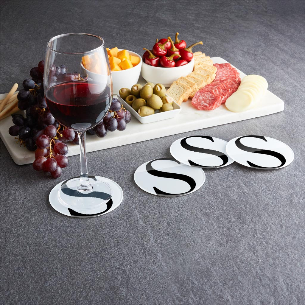 Minimalist Monogram S Circle| Hi-Def Glass Coasters | Set of 4 | Min 2