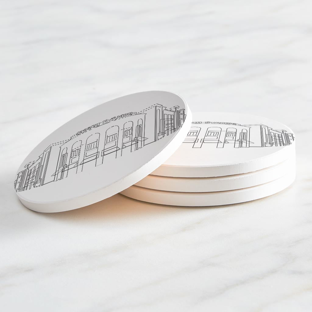 Minimalist B&W Missouri Busch Stadium Line Drawing | Absorbent Coasters | Set of 4 | Min 2