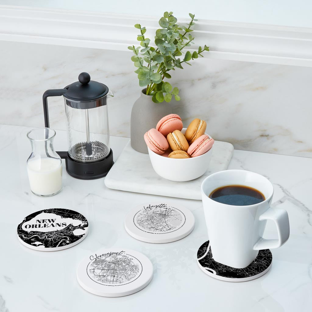 Modern Black White Louisiana Set | Absorbent Coasters | Set of 4 | Min 2