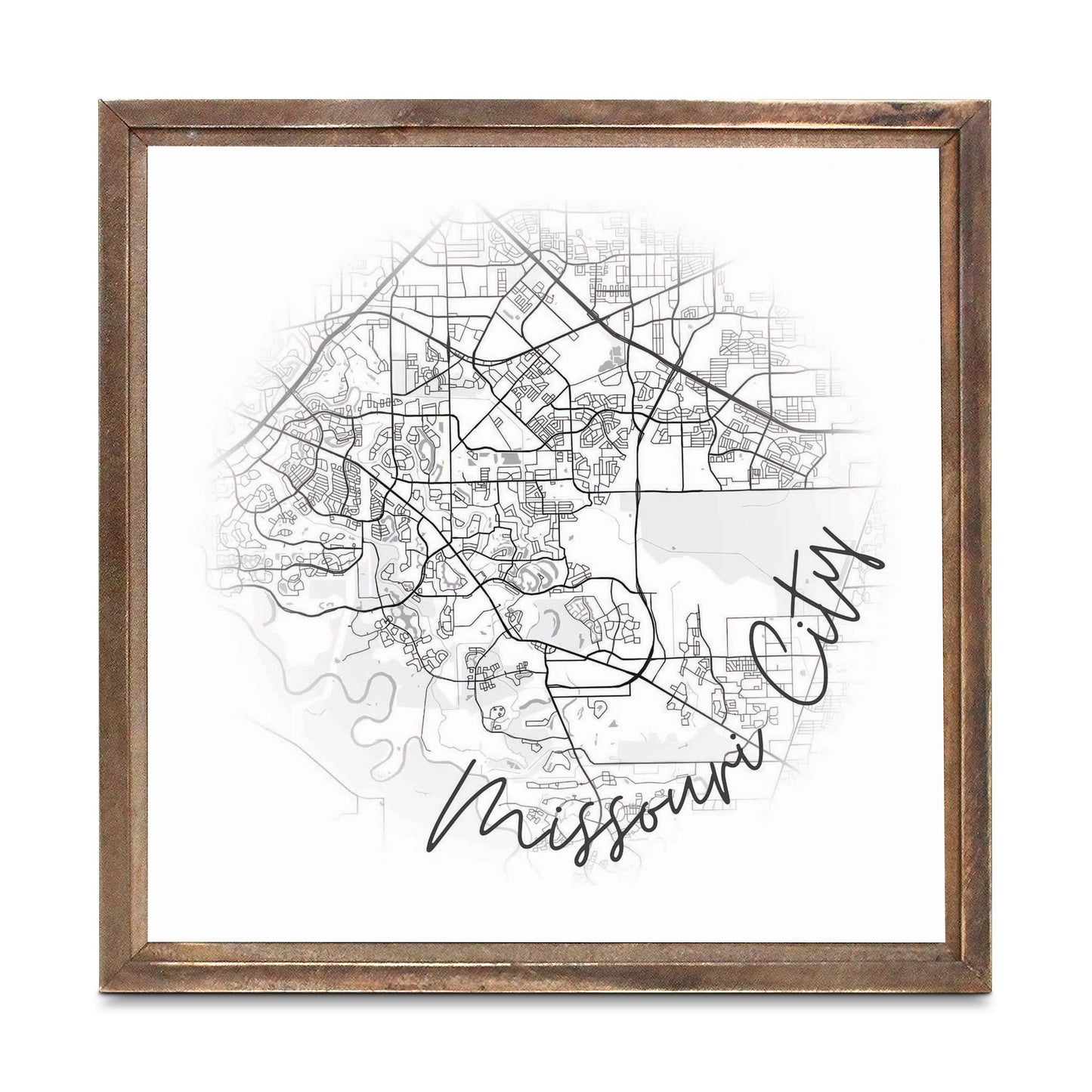 Minimalistic B&W Texas Missouri City Circle Map | Wood Sign | Eaches | Min 1