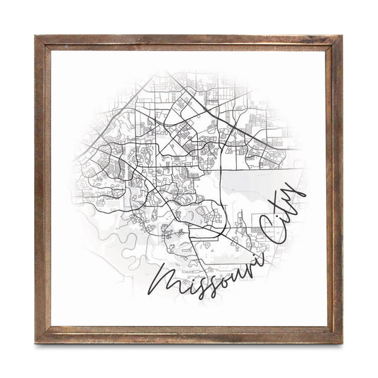 Minimalistic B&W Texas Missouri City Circle Map | Wood Sign | Eaches | Min 1