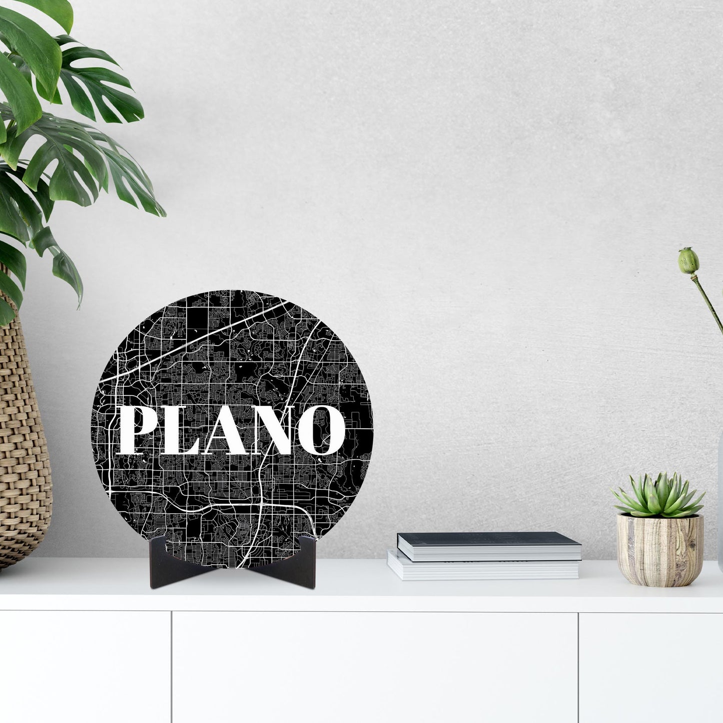 Minimalistic B&W Texas Plano Map | Wood Sign | Eaches | Min 1