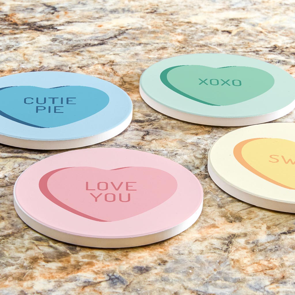 Cute Message Hearts With Sayings | Absorbent Coasters | Set of 4 | Min 2