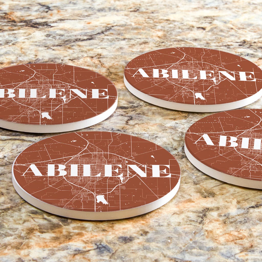 Modern Minimalist Texas Abilene Map | Absorbent Coasters | Set of 4 | Min 2