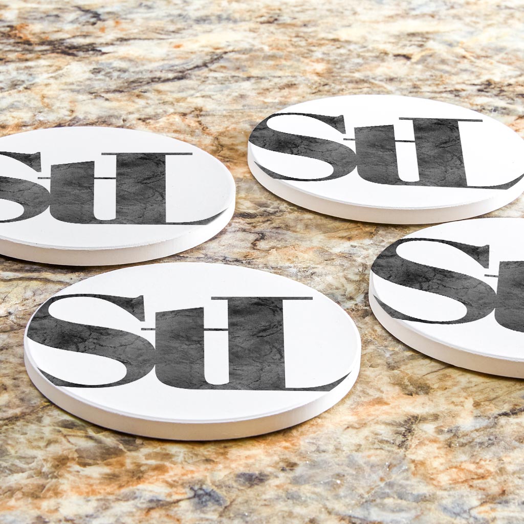 Minimalist B&W Missouri St Louis White Initials | Absorbent Coasters | Set of 4 | Min 2