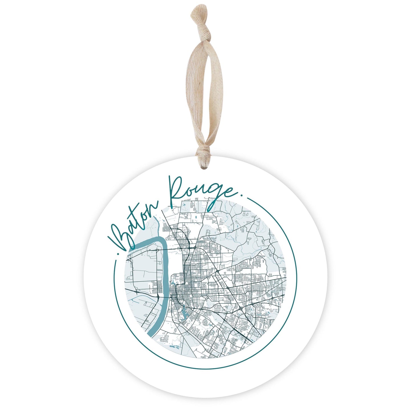 Blue White Baton Rouge Circle Map | Wood Ornament | Eaches | Min 1