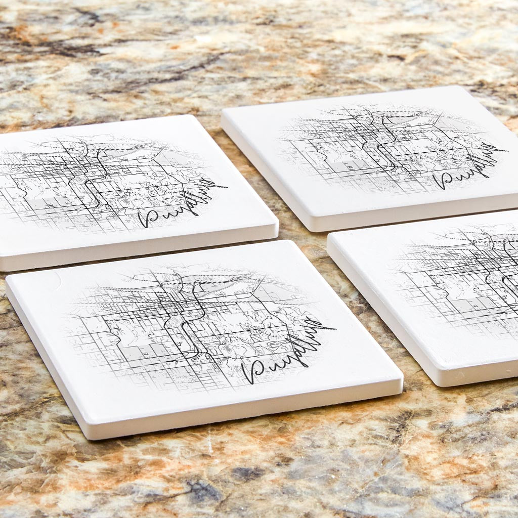 Minimalistic B&W Washington Puyallup Circle Map| Absorbent Coasters | Set of 4 | Min 2