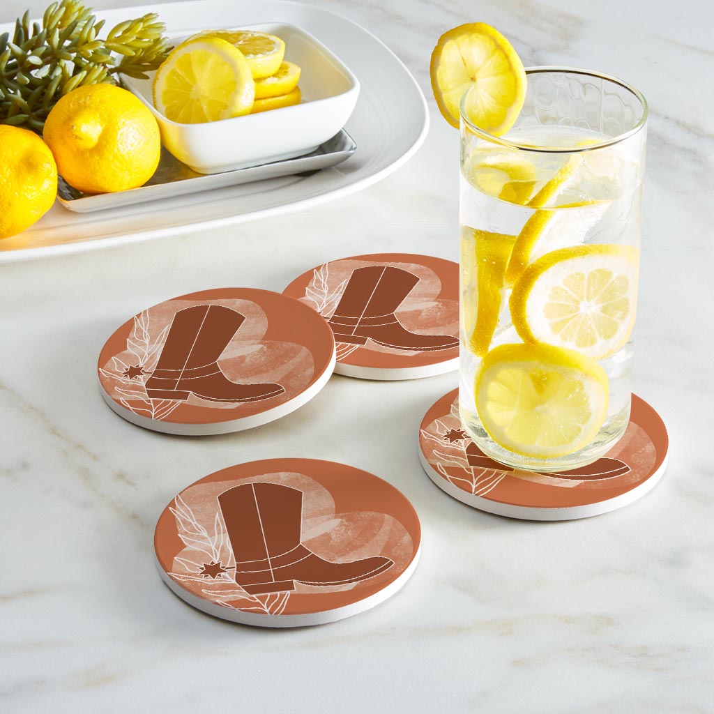 Modern Minimalist Texas Cowboy Boot | Absorbent Coasters | Set of 4 | Min 2