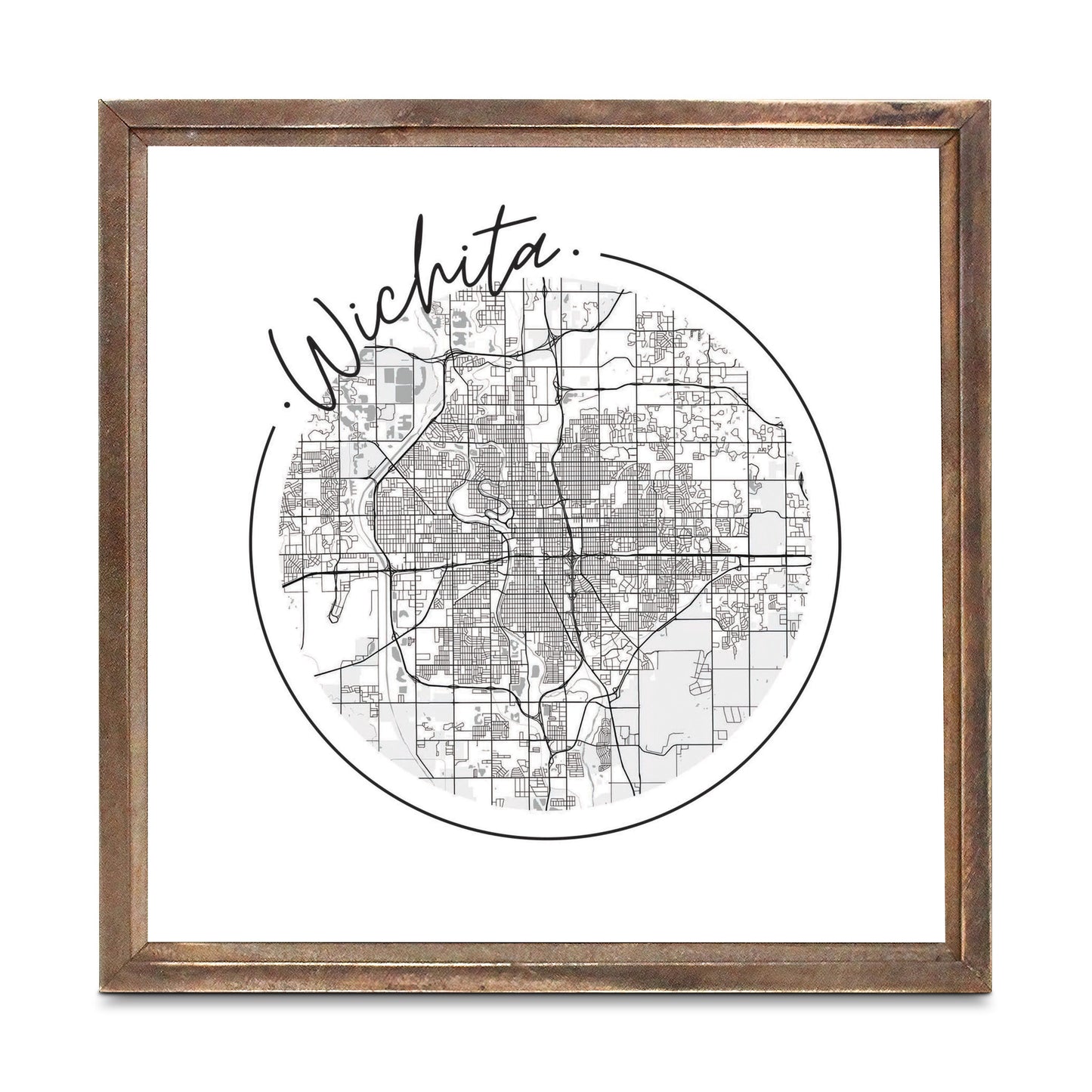 Minimalist B&W Kansas Wichita Circle Map | Wood Sign | Eaches | Min 1