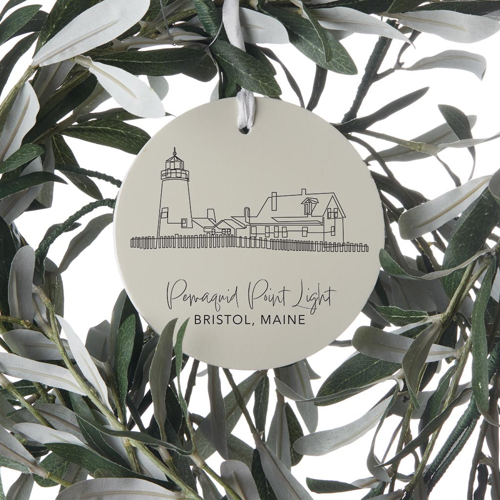 Cream Pemaquid Point Light| Wood Ornament | Eaches | Min 6