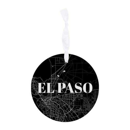 Minimalistic B&W Texas El Paso Map | Wood Ornament | Eaches | Min 6