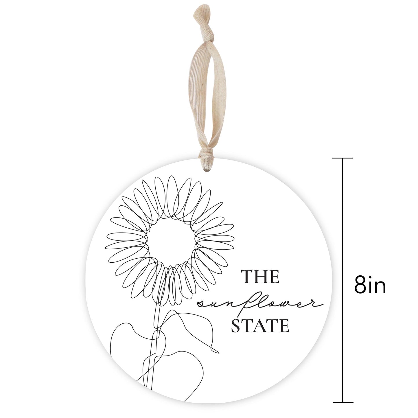 Minimalist B&W Kansas Sunflower Line Drawing | Wood Ornament | Eaches | Min 1