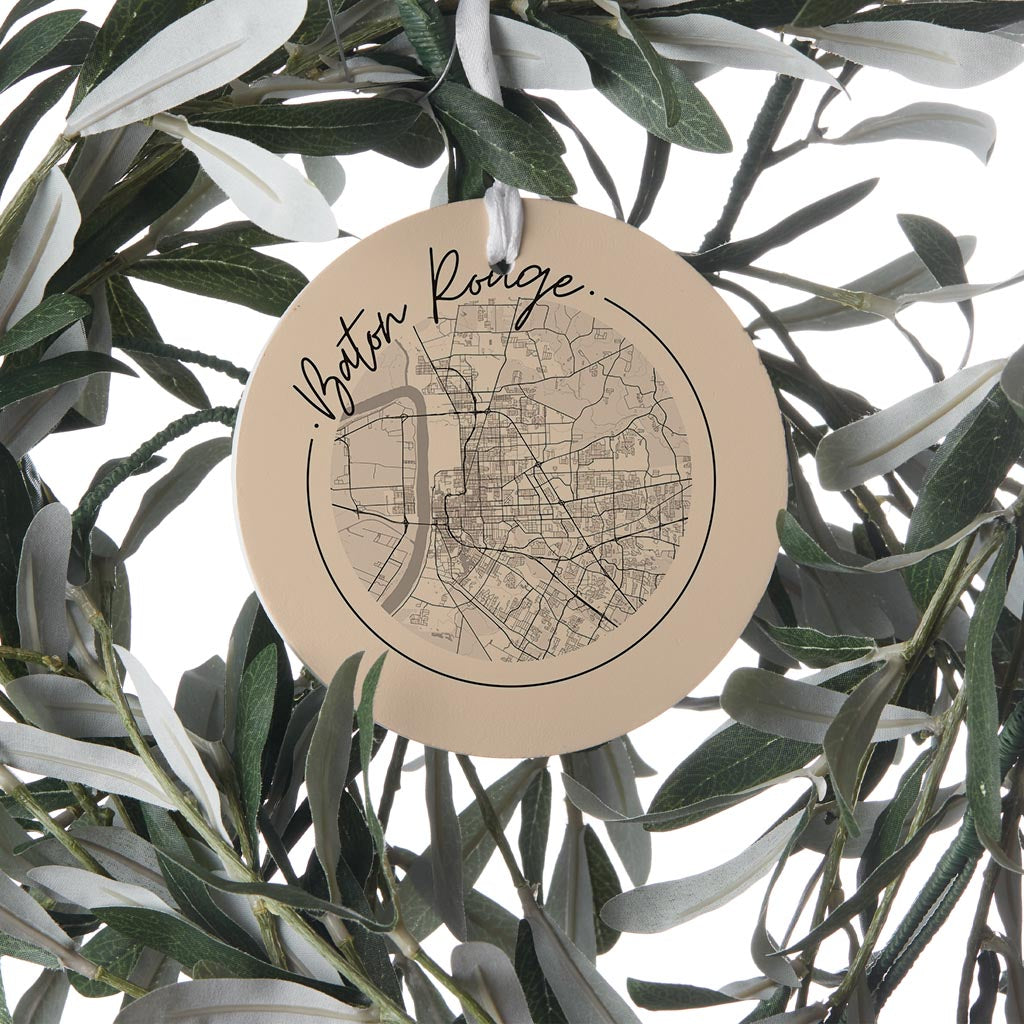 Louisiana Colorful Baton Rouge Circle Map| Wood Ornament | Eaches | Min 6