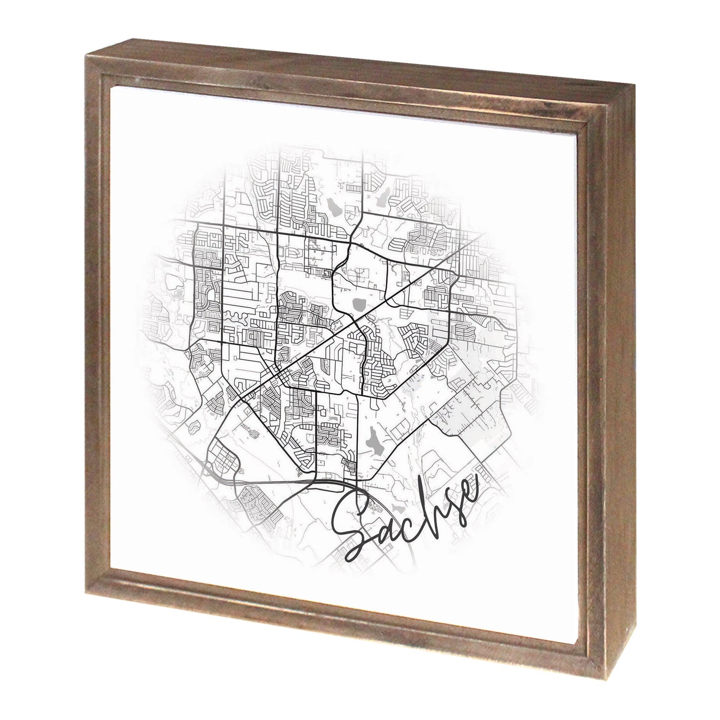 Minimalistic B&W Texas Sachse Circle Map | Wood Sign | Eaches | Min 1