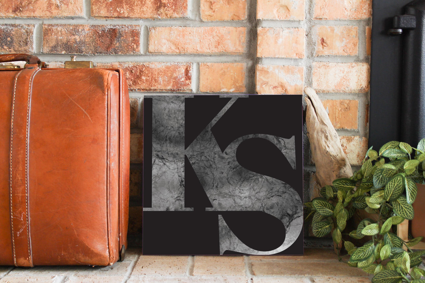 Minimalist B&W Kansas Black Initials | Wood Sign | Eaches | Min 2