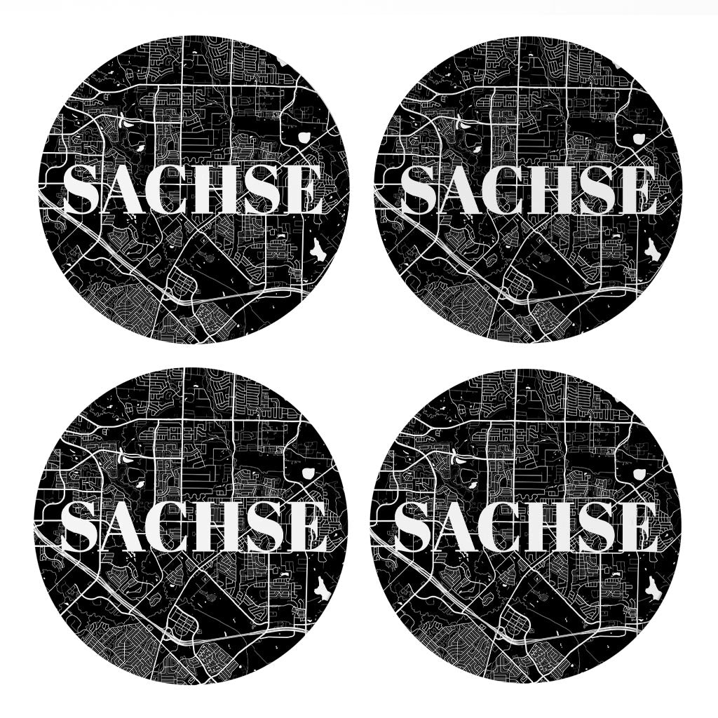 Minimalistic B&W Texas Sachse Map | Absorbent Coasters | Set of 4 | Min 2