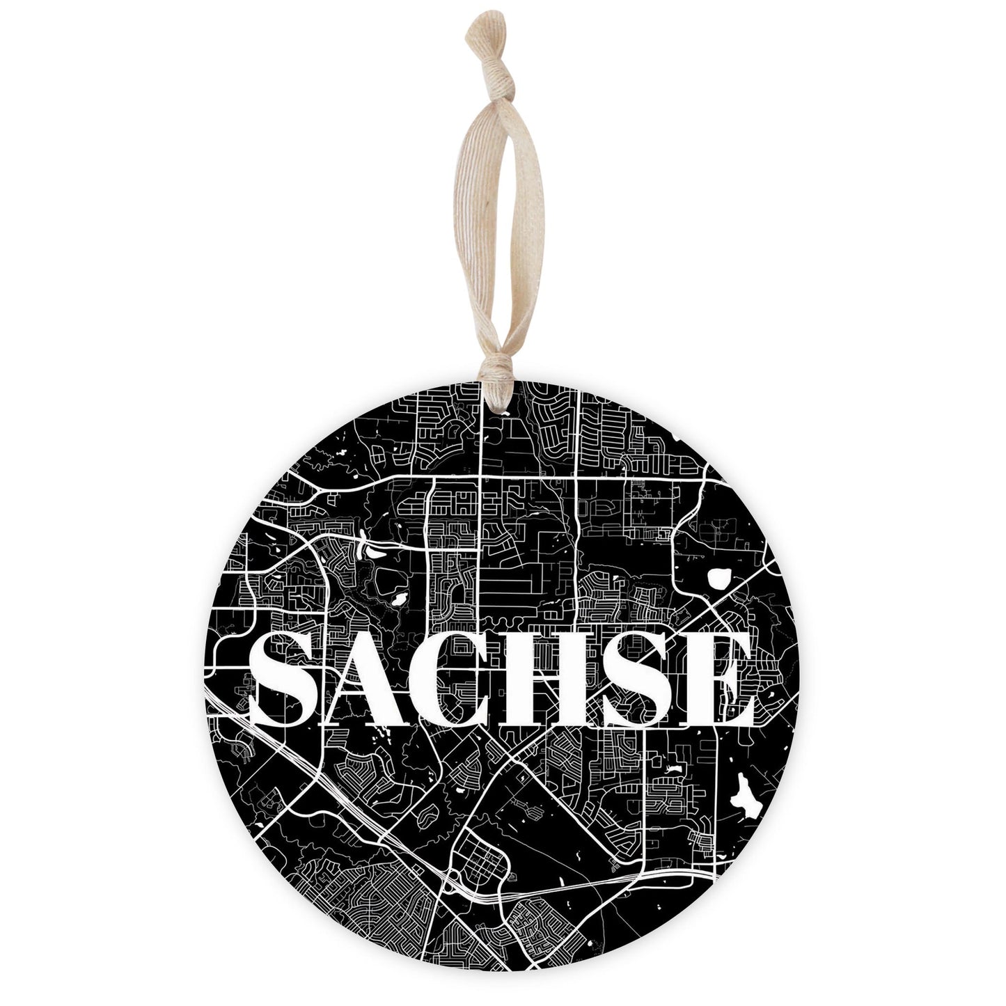 Minimalistic B&W Texas Sachse Map | Wood Ornament | Eaches | Min 1