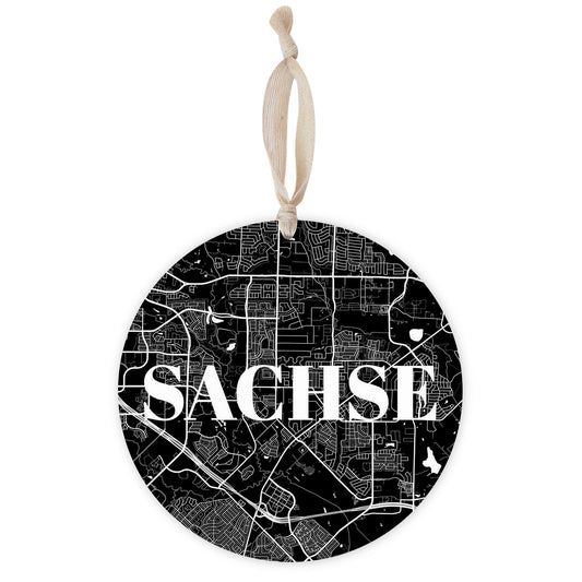 Minimalistic B&W Texas Sachse Map | Wood Ornament | Eaches | Min 1