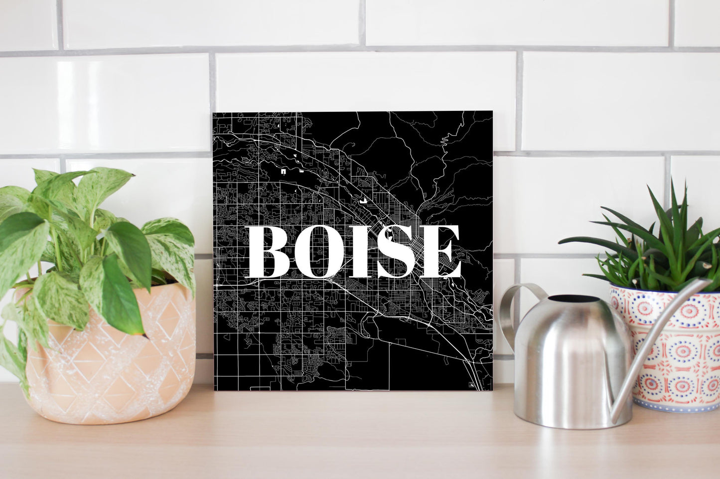 Minimalist B&W Idaho Boise Map | Wood Sign | Eaches | Min 2