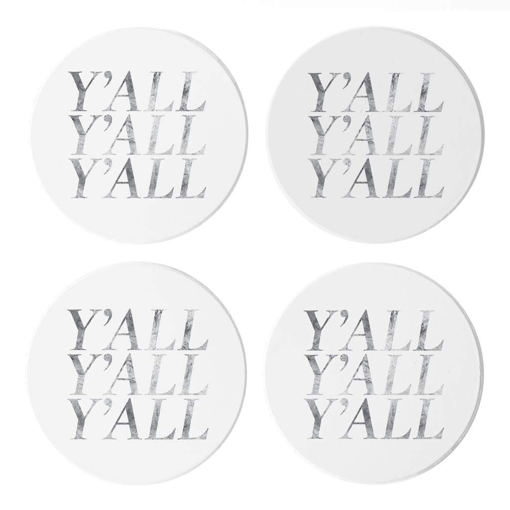 Minimalistic B&W Texas Textured Yall | Absorbent Coasters | Set of 4 | Min 2