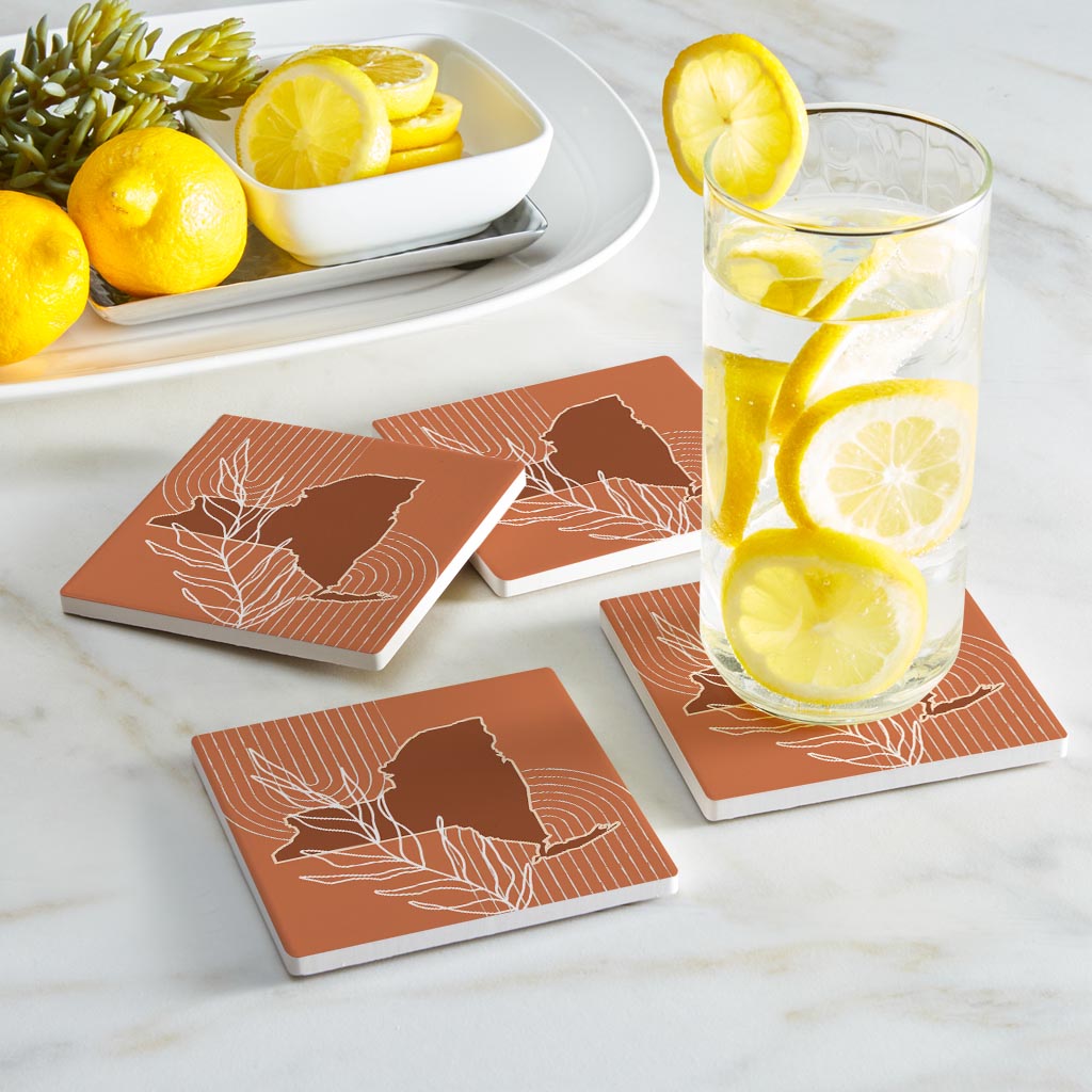 Modern Minimalist New York Shape And Leaf | Absorbent Coasters | Set of 4 | Min 2