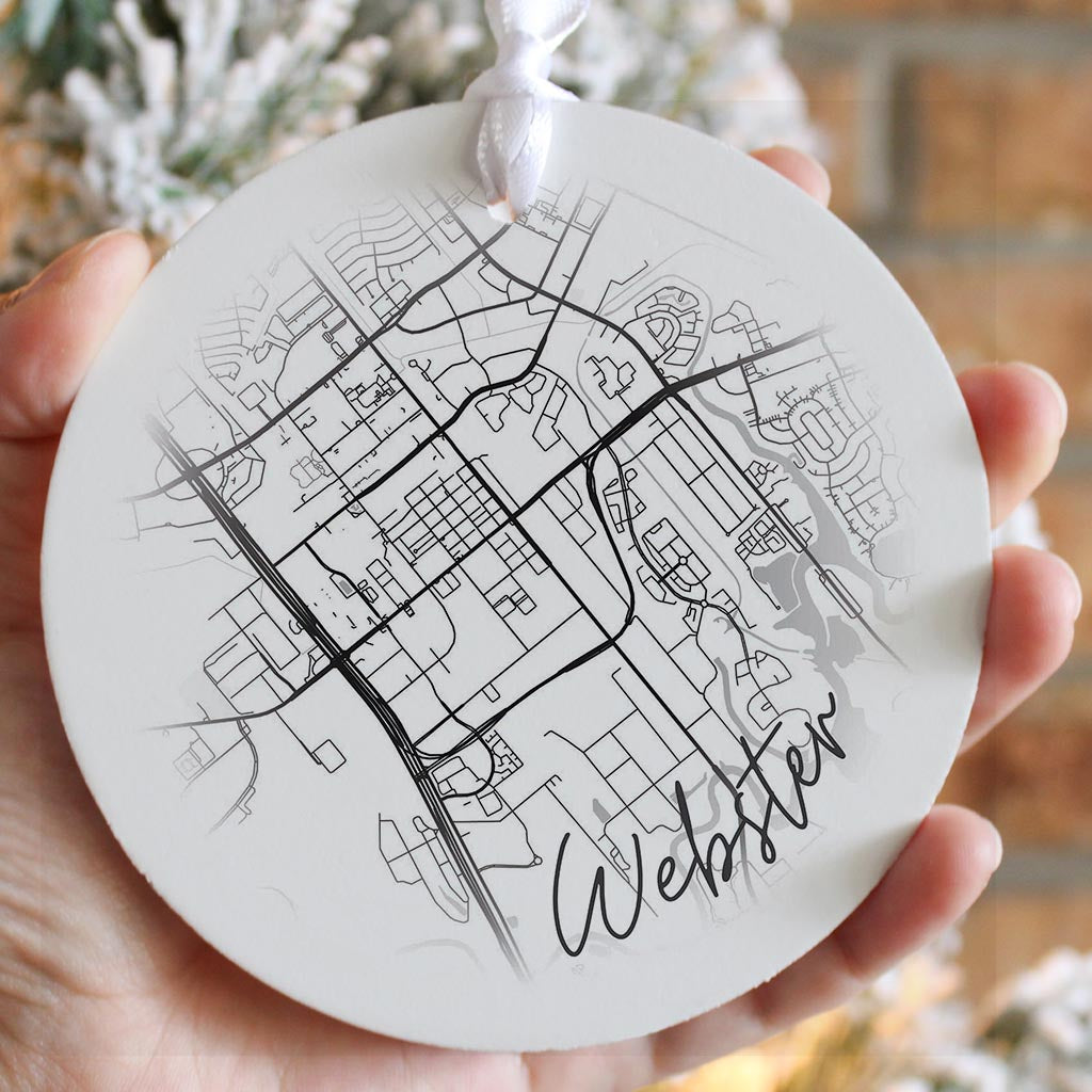 Minimalistic B&W Texas Webster Circle Map | Wood Ornament | Eaches | Min 6