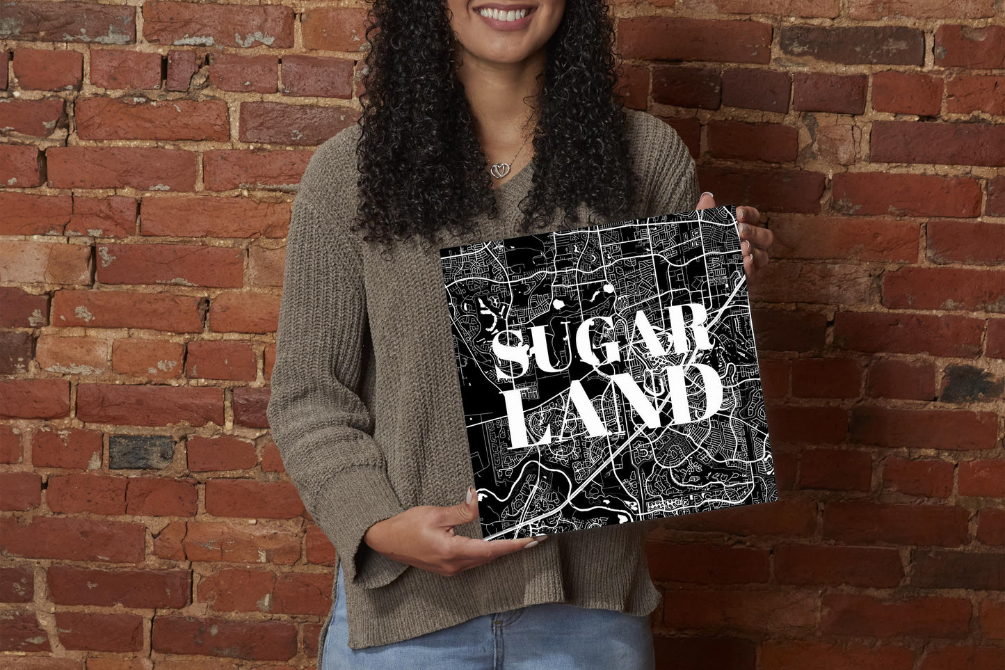 Minimalistic B&W Texas Sugarland Map | Wood Sign | Eaches | Min 2