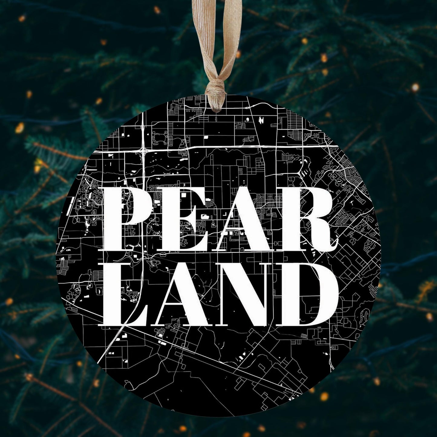 Minimalistic B&W Texas Pearland City Map | Wood Ornament | Eaches | Min 1