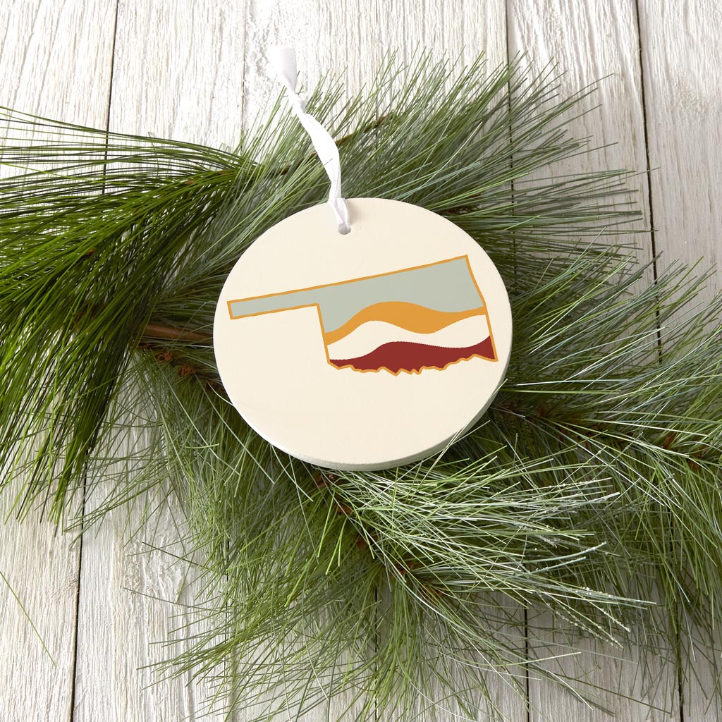 Modern Minimalist Oklahoma Cream Retro State Shape With Hills| Wood Ornament | Eaches | Min 6