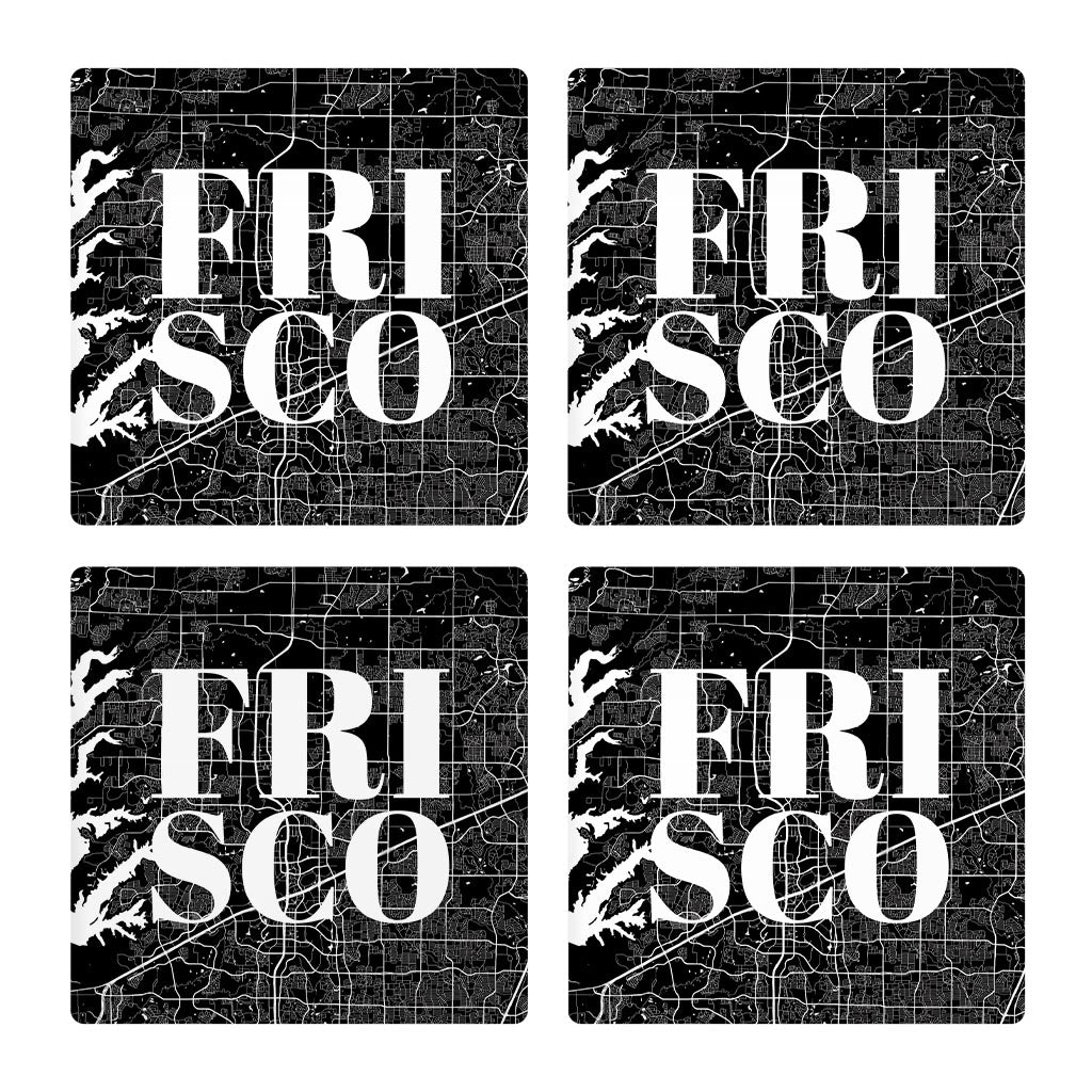 Minimalistic B&W Texas Frisco Map | Absorbent Coasters | Set of 4 | Min 2