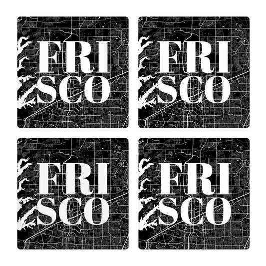 Minimalistic B&W Texas Frisco Map | Absorbent Coasters | Set of 4 | Min 2