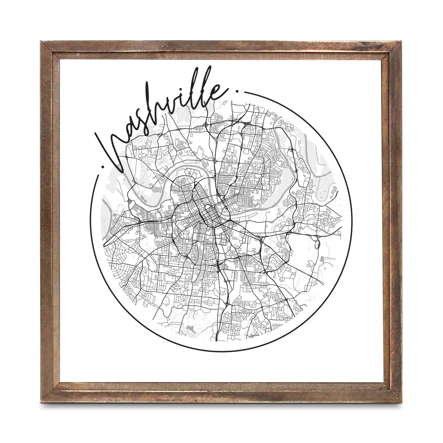 Minimalist B&W Tennessee Nashville Circle Map | Wood Sign | Eaches | Min 1