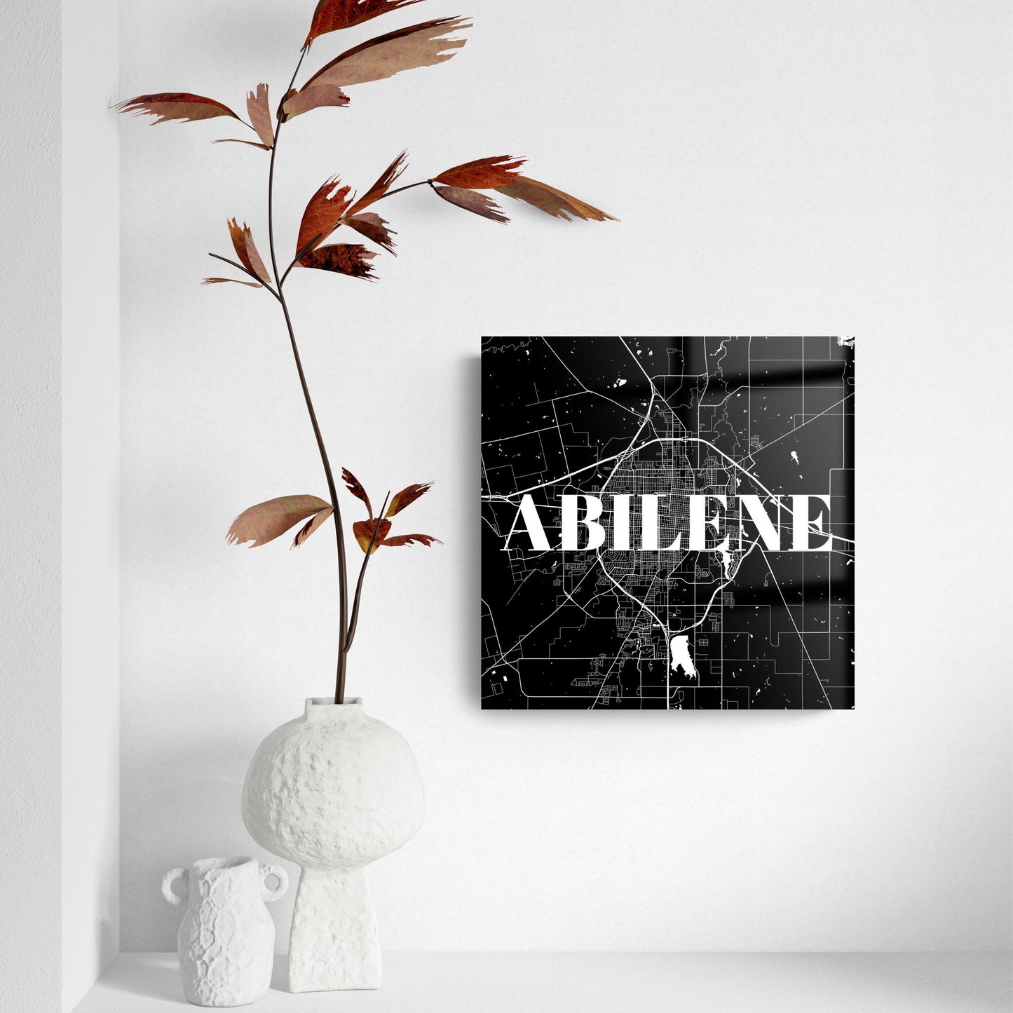 Minimalist B&W Texas Abilene Map | Hi-Def Glass Art | Eaches | Min 2