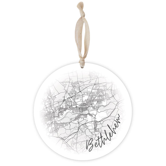 Minimalistic B&W Pennsylvania Bethlehem Circle Map | Wood Ornament | Eaches | Min 1