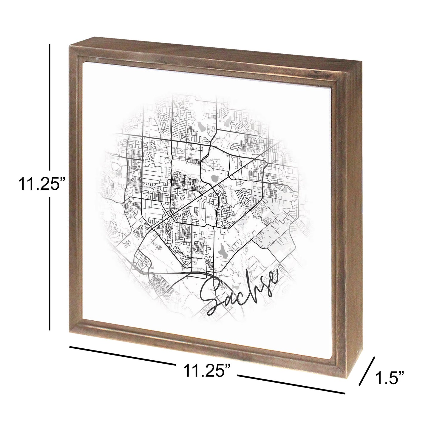 Minimalistic B&W Texas Sachse Circle Map | Wood Sign | Eaches | Min 1