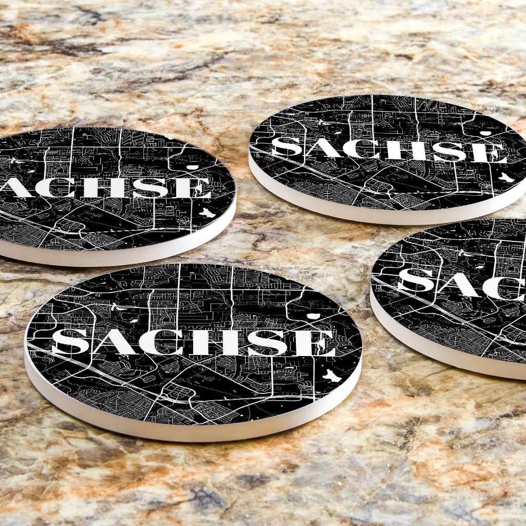 Minimalistic B&W Texas Sachse Map | Absorbent Coasters | Set of 4 | Min 2