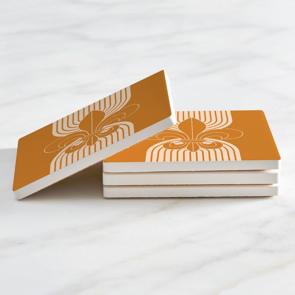 Modern Minimalist Louisiana Orange Fleu De Lis | Absorbent Coasters | Set of 4 | Min 2