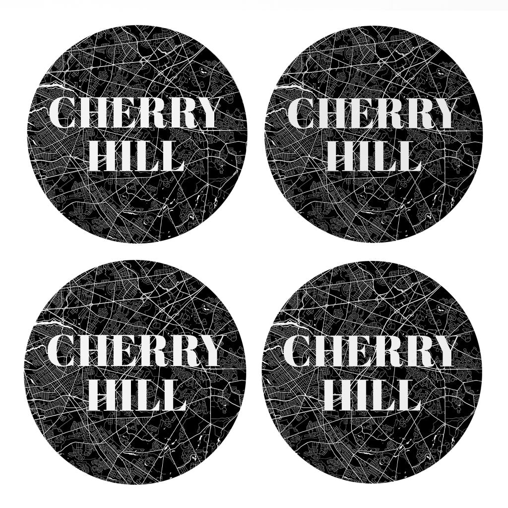 Minimalistic B&W New Jersey Cherry Hill Map| Absorbent Coasters | Set of 4 | Min 2