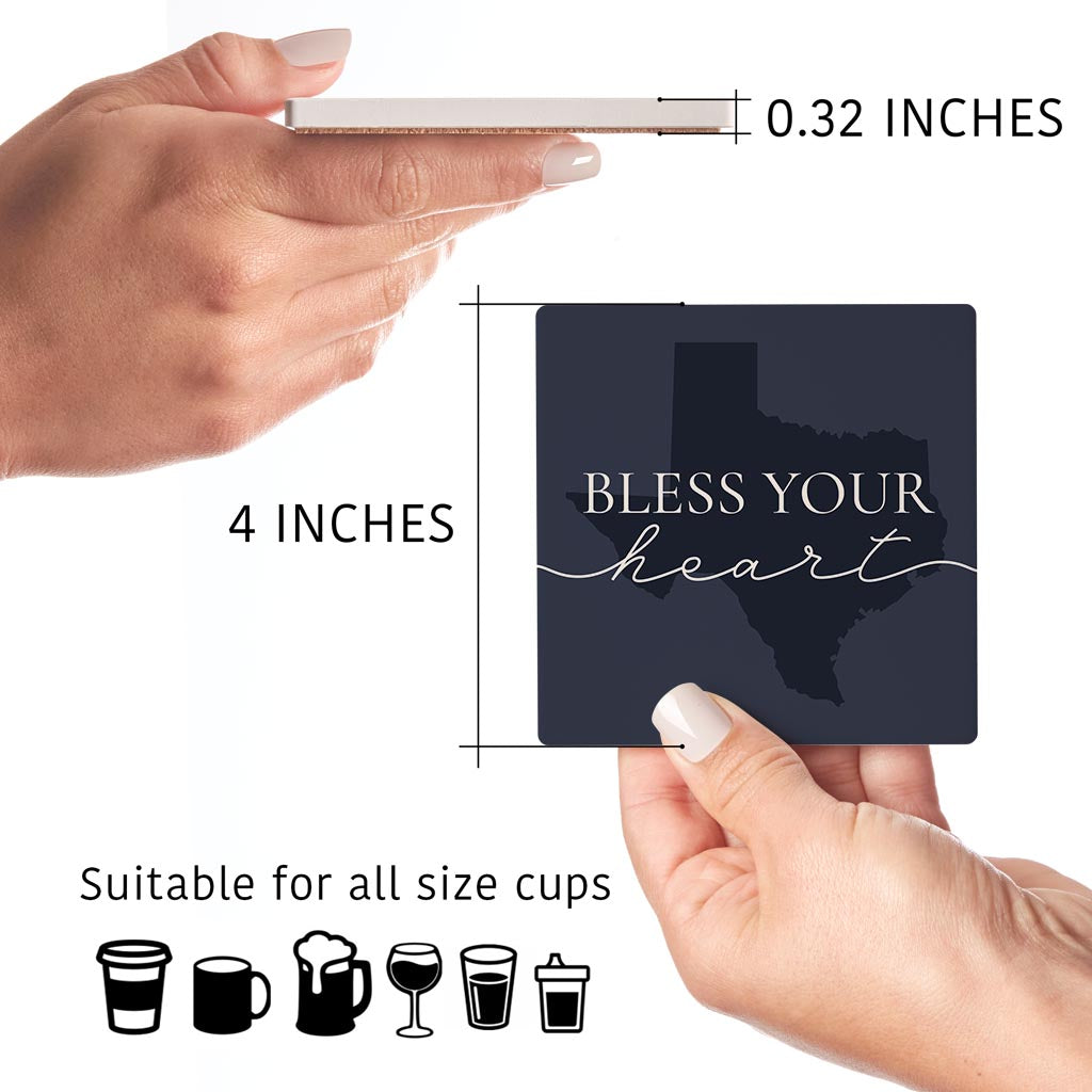 Modern Minimalist Texas Bless Your Heart| Absorbent Coasters | Set of 4 | Min 2