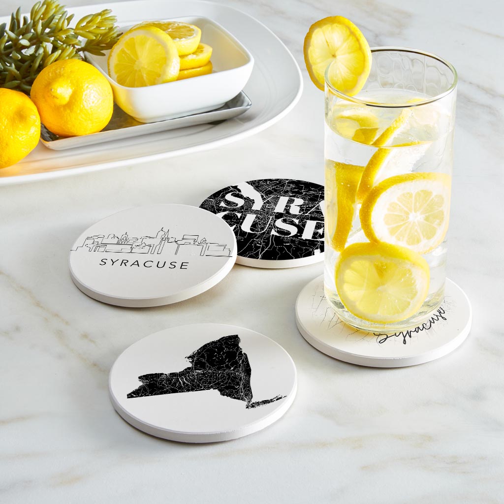 Minimalistic B&W New York Syracuse State | Absorbent Coasters | Set of 4 | Min 2