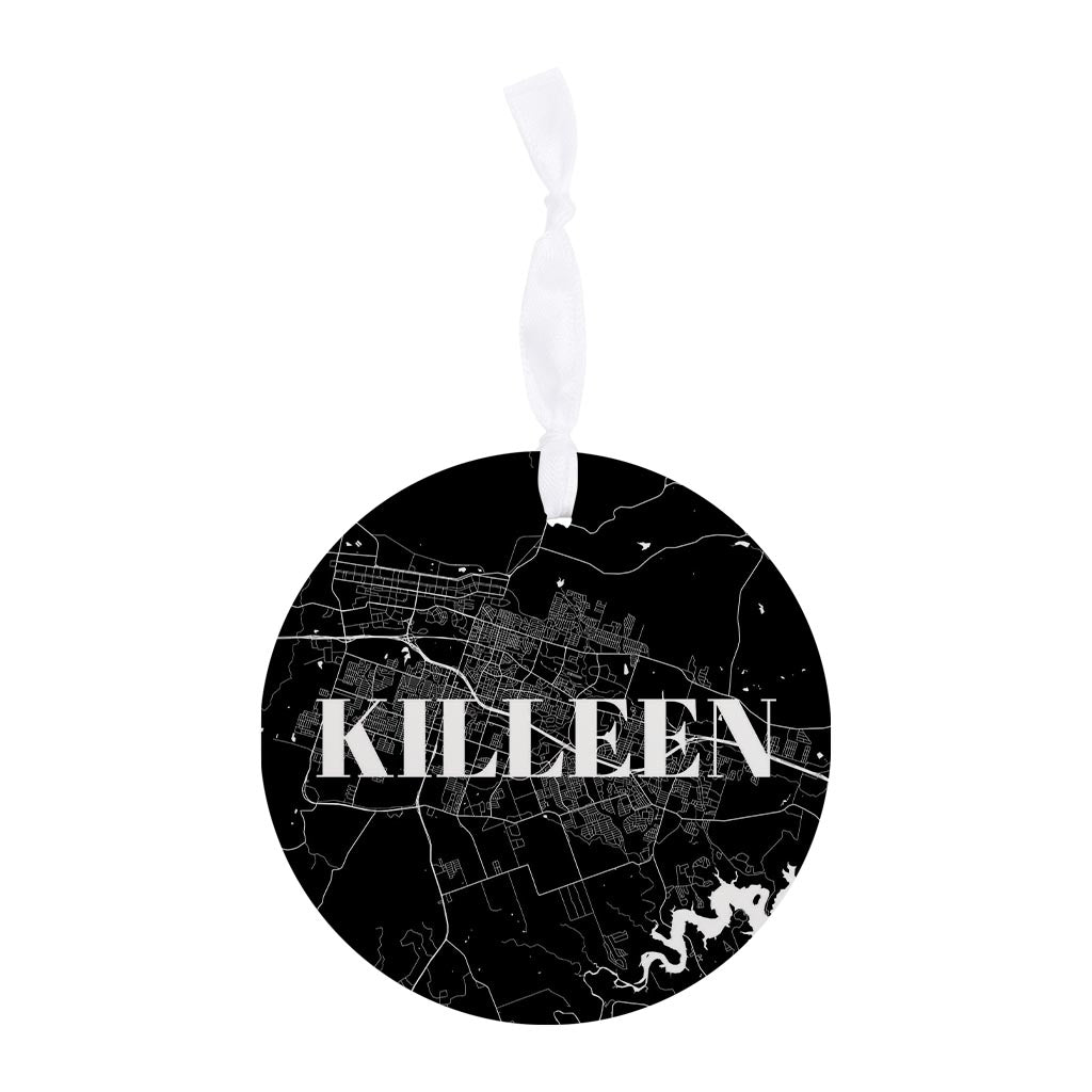 Minimalistic B&W Texas Killeen Map | Wood Ornament | Eaches | Min 6