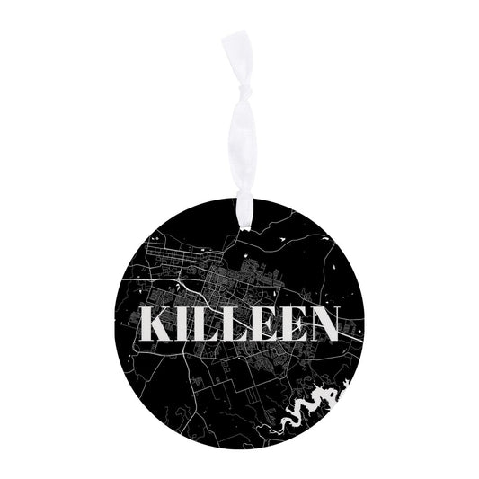 Minimalistic B&W Texas Killeen Map | Wood Ornament | Eaches | Min 6