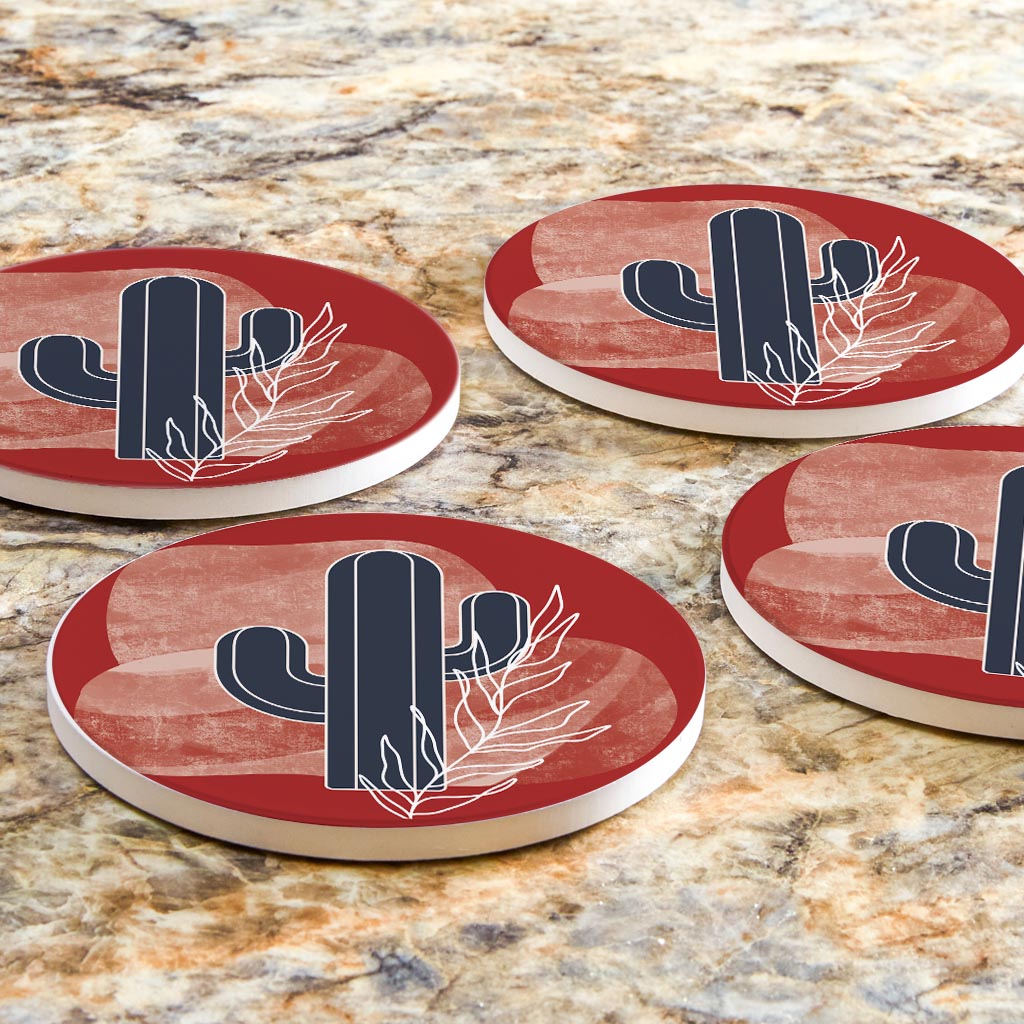 Modern Minimalist Texas Colors Cactus | Absorbent Coasters | Set of 4 | Min 2